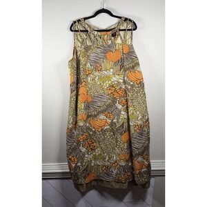 Ashley Stewart Floral Dress Size 22 Brown Resortcore Cutout Summer Plus Linen
